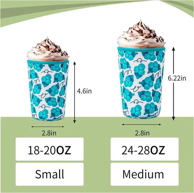 Alt view image 2 of 6 - Reusable Insulated Neoprene Iced Coffee Cup Sleeve, Durable Drink Sleeve for Cold Beverages, Beverage Holder for Iced Coffee, and Hot Drinks (Blue flower, M)