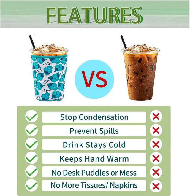Alt view image 3 of 6 - Reusable Insulated Neoprene Iced Coffee Cup Sleeve, Durable Drink Sleeve for Cold Beverages, Beverage Holder for Iced Coffee, and Hot Drinks (Blue flower, M)