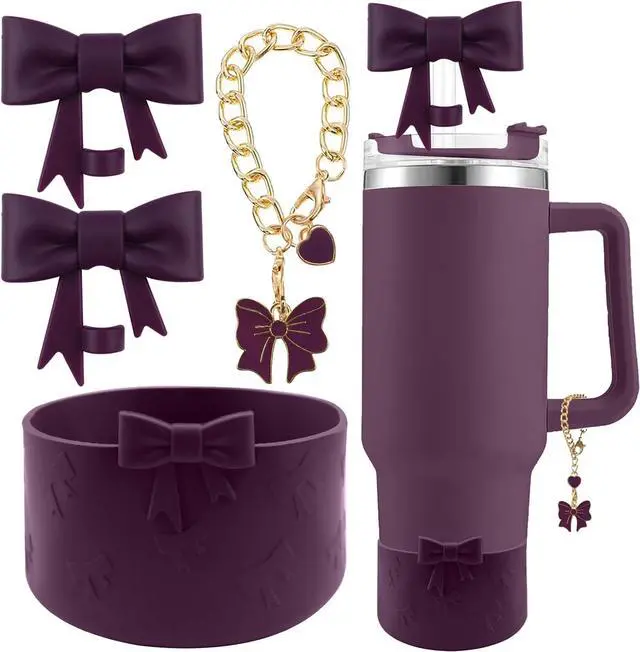 Main image of Accessories Set for Stanley Cup 30 40oz Tumbler Accessories | 2Pcs Cute Bow Straw Cover Caps, 10mm Reusable Straw Toppers, 1Pcs Silicone Boot Sleeve, 1Pcs Handle Charm
