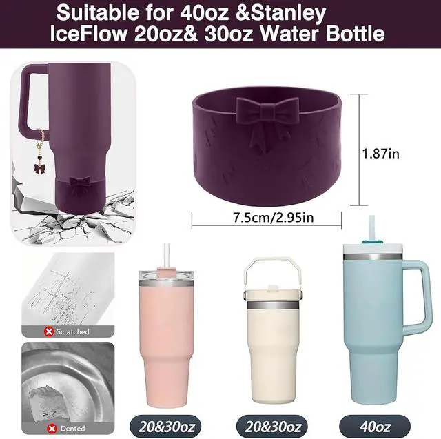 Alt view image 3 of 7 - Accessories Set for Stanley Cup 30 40oz Tumbler Accessories | 2Pcs Cute Bow Straw Cover Caps, 10mm Reusable Straw Toppers, 1Pcs Silicone Boot Sleeve, 1Pcs Handle Charm