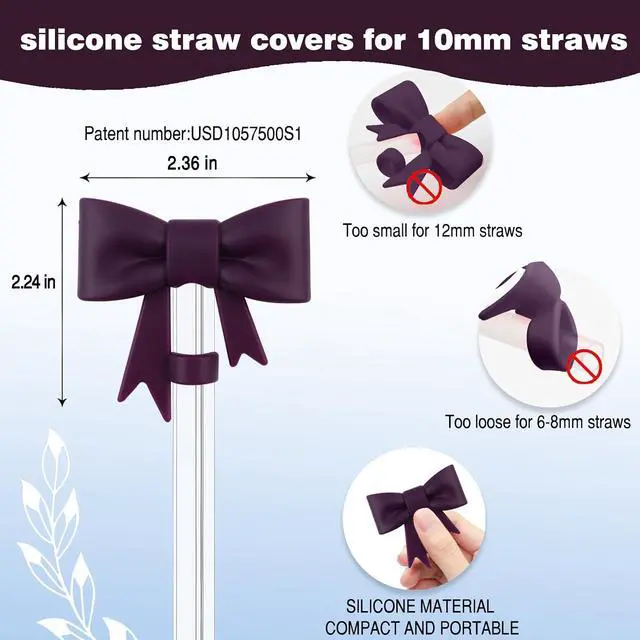 Alt view image 2 of 7 - Accessories Set for Stanley Cup 30 40oz Tumbler Accessories | 2Pcs Cute Bow Straw Cover Caps, 10mm Reusable Straw Toppers, 1Pcs Silicone Boot Sleeve, 1Pcs Handle Charm