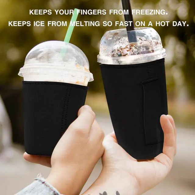 Alt view image 6 of 7 - 2 PCS Reusable Iced Coffee Sleeve for 24oz Cold Drinks Beverage,Insulated Neoprene Cup Holder with Handle for 30oz-32oz Tumbler Cup,Dunkin Donuts, Starbucks,McDonald's Coffee(Black)