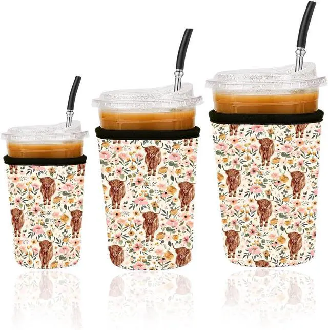 Main image of Reusable Insulated Neoprene Iced Coffee Cup Sleeve, Durable Drink Sleeve for Cold Beverages, Beverage Holder for Iced Coffee (Highland Bloom)