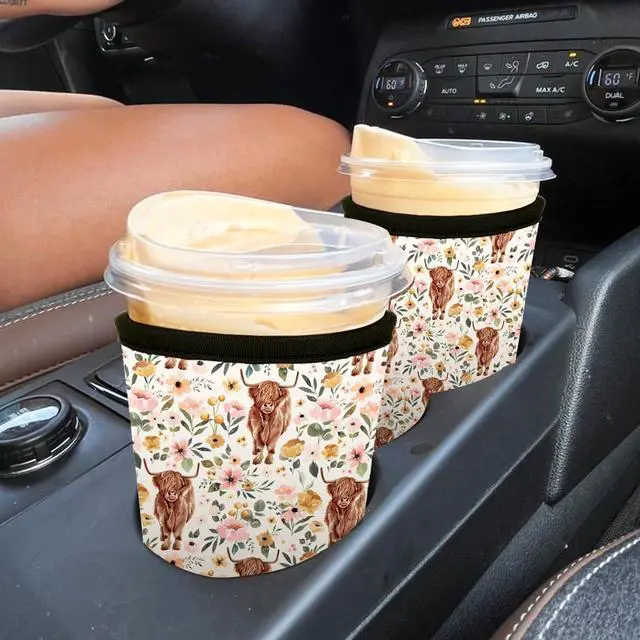 Alt view image 4 of 7 - Reusable Insulated Neoprene Iced Coffee Cup Sleeve, Durable Drink Sleeve for Cold Beverages, Beverage Holder for Iced Coffee (Highland Bloom)