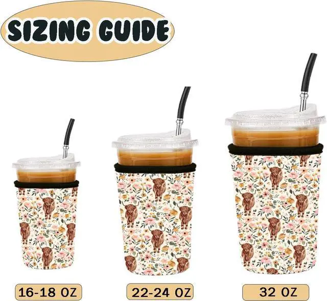 Alt view image 5 of 7 - Reusable Insulated Neoprene Iced Coffee Cup Sleeve, Durable Drink Sleeve for Cold Beverages, Beverage Holder for Iced Coffee (Highland Bloom)