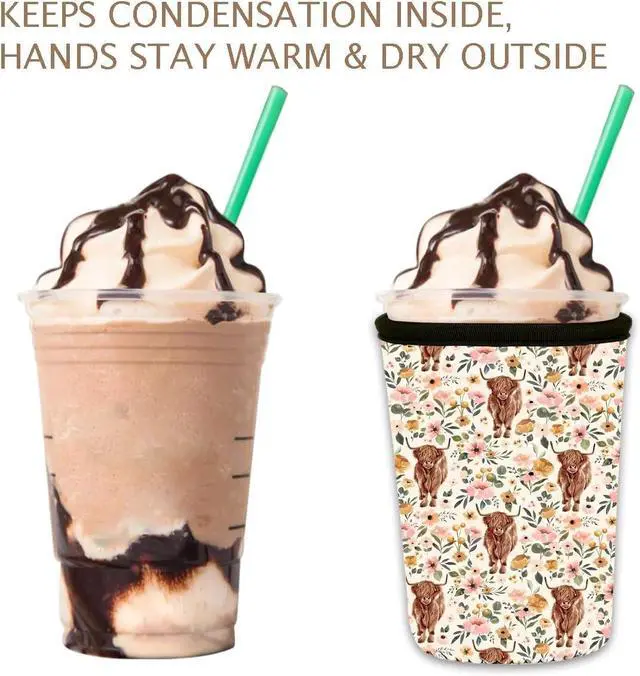Alt view image 6 of 7 - Reusable Insulated Neoprene Iced Coffee Cup Sleeve, Durable Drink Sleeve for Cold Beverages, Beverage Holder for Iced Coffee (Highland Bloom)