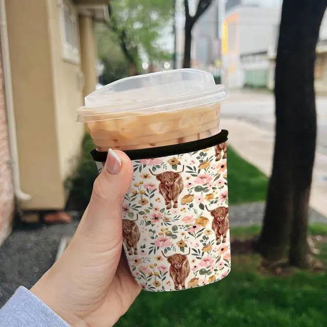 Alt view image 3 of 7 - Reusable Insulated Neoprene Iced Coffee Cup Sleeve, Durable Drink Sleeve for Cold Beverages, Beverage Holder for Iced Coffee (Highland Bloom)