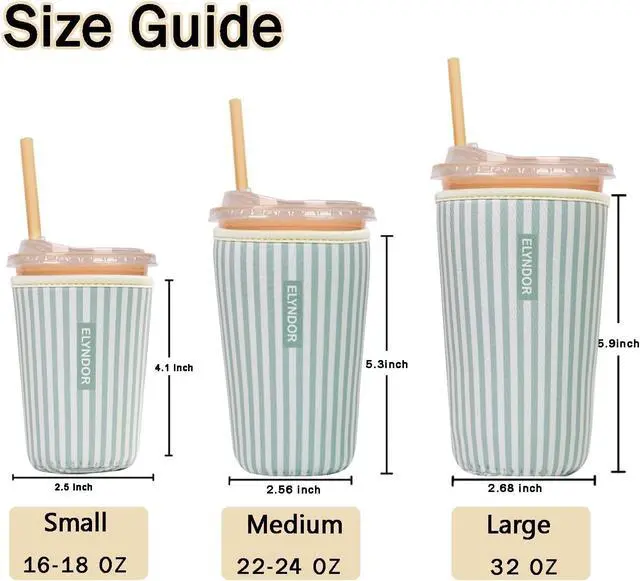 Alt view image 5 of 7 - Reusable Insulated Sleeve for Iced Coffee Cup, 3-Pack Coffee Neoprene Drink Sleeve for Cold & Hot Drinks, Beverage Holder for Iced Coffee (Green Stripes)