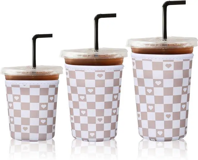 Main image of 3Pcs Reusable Ice Coffee Cup Sleeves for Cold Drink 16-32oz(Brown Hearts) | Insulated Neoprene Sleeve for Iced Coffee Cups, Beverage Holder Drink Sleeves for 16/18/22/24/32oz