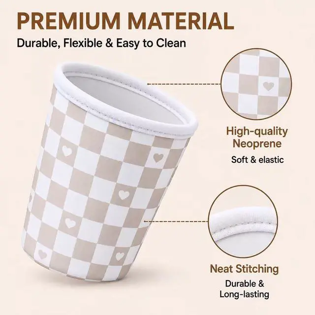 Alt view image 4 of 7 - 3Pcs Reusable Ice Coffee Cup Sleeves for Cold Drink 16-32oz(Brown Hearts) | Insulated Neoprene Sleeve for Iced Coffee Cups, Beverage Holder Drink Sleeves for 16/18/22/24/32oz