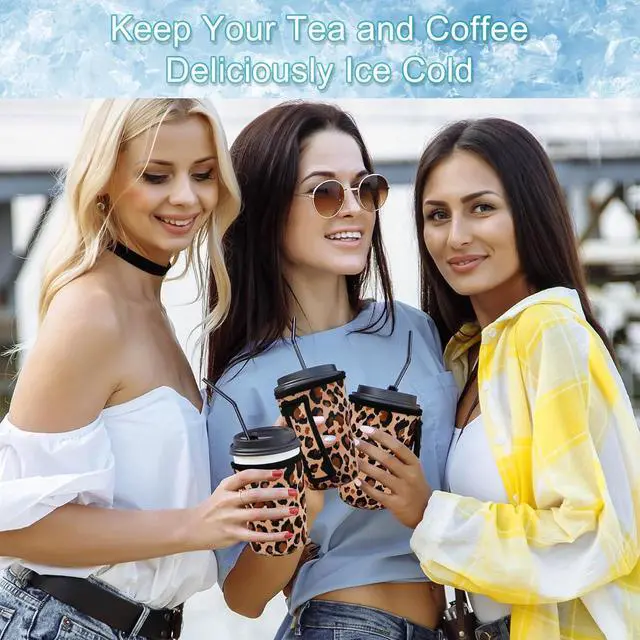 Alt view image 6 of 7 - 3PCS Reusable Iced Coffee Sleeves, Fits 16-32oz Hot/Cold Drinks | 3 Reusable Coffee Sleeves, Insulated Coffee Sleeves, Compatible with Starbucks Dunkin Coffee cup, Leopard print Coffee Koozie