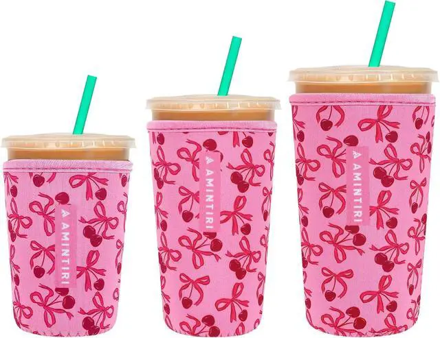 Main image of Amintiri Reusable Insulator Neoprene Sleeve for Iced Coffee & Cold Soda | 3 Pack Coffee Sleeves for Iced & Hot Drinks, Cold Beverage Cooler for 16-32oz Cups