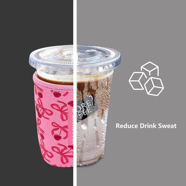 Alt view image 2 of 7 - Amintiri Reusable Insulator Neoprene Sleeve for Iced Coffee & Cold Soda | 3 Pack Coffee Sleeves for Iced & Hot Drinks, Cold Beverage Cooler for 16-32oz Cups