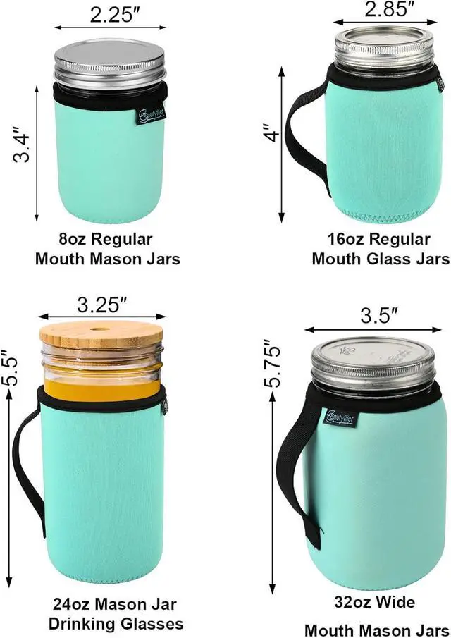 Alt view image 3 of 7 - Beautyflier Regular Mouth Mason Jar Neoprene Sleeve, Half Pint Mason Jar Drinking Glasses Neoprene Cover, 8OZ Mason Insulators Sleeve with Handle (8OZ, 3COLOR)