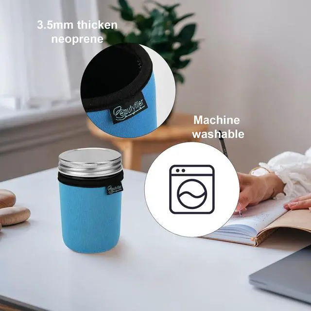 Alt view image 4 of 7 - Beautyflier Regular Mouth Mason Jar Neoprene Sleeve, Half Pint Mason Jar Drinking Glasses Neoprene Cover, 8OZ Mason Insulators Sleeve with Handle (8OZ, 3COLOR)