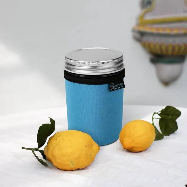 Alt view image 6 of 7 - Beautyflier Regular Mouth Mason Jar Neoprene Sleeve, Half Pint Mason Jar Drinking Glasses Neoprene Cover, 8OZ Mason Insulators Sleeve with Handle (8OZ, 3COLOR)