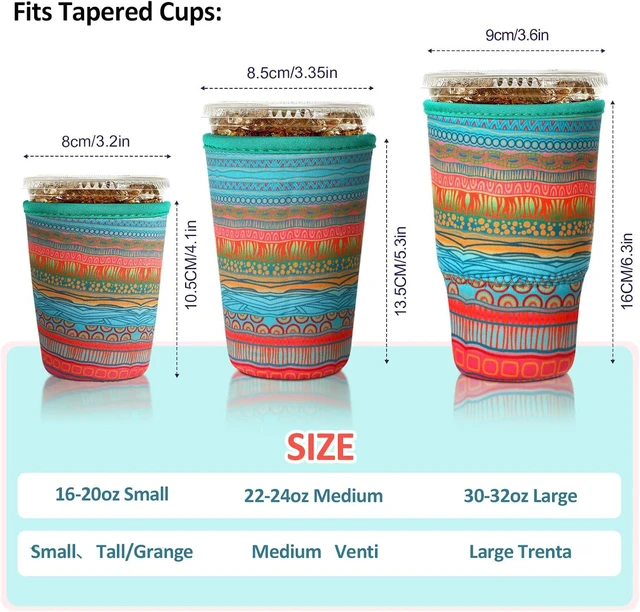 Alt view image 2 of 6 - Patelai 4 Pack Reusable Iced Coffee Insulator Sleeve, Neoprene Coffee Cup Holder for Iced Hot Drinks, Beverage Holder for Most Drinks(16-20 oz Small, African Grain)