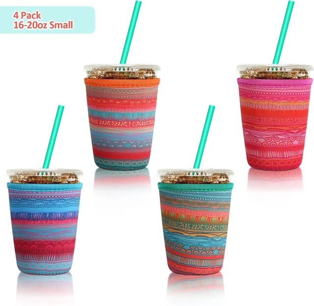 Alt view image 3 of 6 - Patelai 4 Pack Reusable Iced Coffee Insulator Sleeve, Neoprene Coffee Cup Holder for Iced Hot Drinks, Beverage Holder for Most Drinks(16-20 oz Small, African Grain)