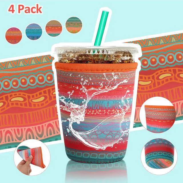 Alt view image 4 of 6 - Patelai 4 Pack Reusable Iced Coffee Insulator Sleeve, Neoprene Coffee Cup Holder for Iced Hot Drinks, Beverage Holder for Most Drinks(16-20 oz Small, African Grain)
