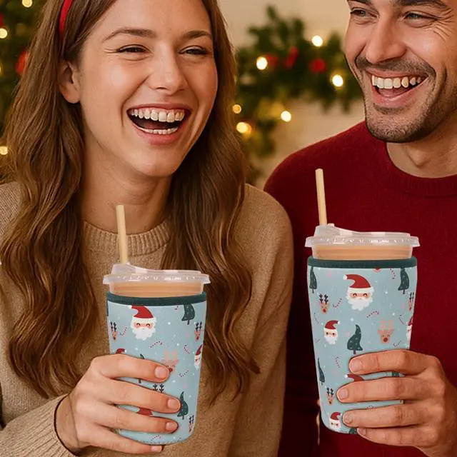 Alt view image 2 of 6 - Christmas Gift for Women, Men, Grandkids, Xmas Iced Coffee Sleeve, Drink Sleeve for Cold & Hot Beverages, Reusable Cup Insulated Holder