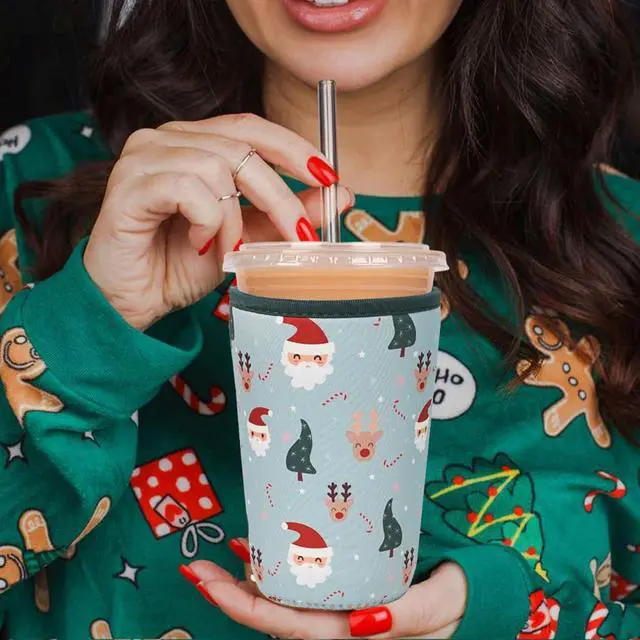 Alt view image 4 of 6 - Christmas Gift for Women, Men, Grandkids, Xmas Iced Coffee Sleeve, Drink Sleeve for Cold & Hot Beverages, Reusable Cup Insulated Holder