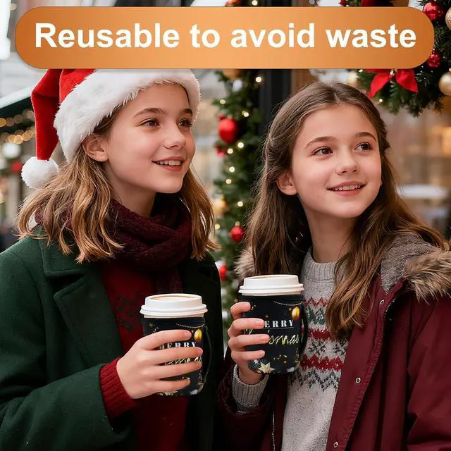 Alt view image 4 of 7 - 3 Pcs Christmas Cup Sleeves Reusable - Black Gold Insulated Cup Holder for Iced Coffee, Neoprene with Handle, Festive Drink Sleeves for Cold Drinks, Christmas Kitchen Decor