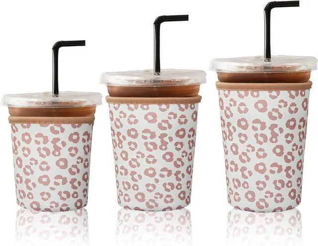 Main image of 3Pcs Reusable Ice Coffee Cup Sleeves for Cold Drink 16-32oz(Leopard) | Insulated Neoprene Sleeve for Iced Coffee Cups, Beverage Holder Drink Sleeves for 16/18/22/24/32oz