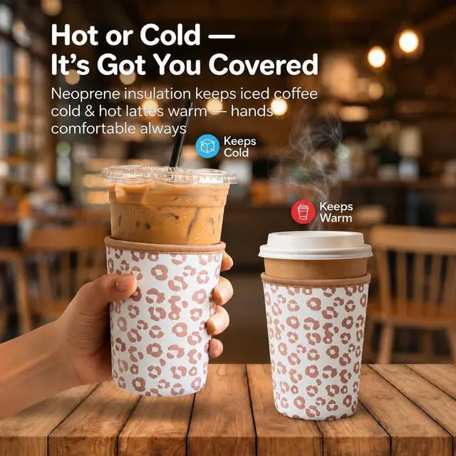 Alt view image 2 of 7 - 3Pcs Reusable Ice Coffee Cup Sleeves for Cold Drink 16-32oz(Leopard) | Insulated Neoprene Sleeve for Iced Coffee Cups, Beverage Holder Drink Sleeves for 16/18/22/24/32oz