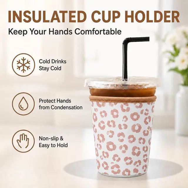Alt view image 5 of 7 - 3Pcs Reusable Ice Coffee Cup Sleeves for Cold Drink 16-32oz(Leopard) | Insulated Neoprene Sleeve for Iced Coffee Cups, Beverage Holder Drink Sleeves for 16/18/22/24/32oz