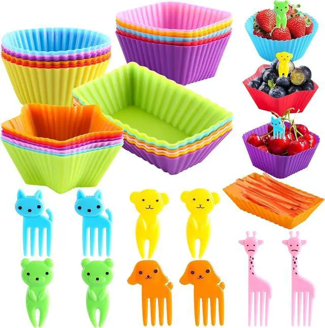 Main image of Silicone Lunch Box Dividers,Back to School Lunch Essentials - 24 pcs Bento Box Dividers with 10 Animal Picks,Lunchbox Supplies Accessories,Cupcake Baking Cups,Muffin Pan Liners,Reusable and BPA Free