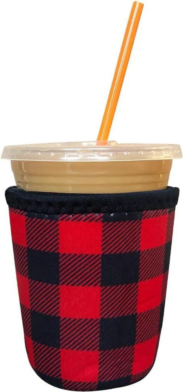 Main image of Iced Coffee Sleeve, Insulated Neoprene Cup Sleeve, Fits a 16 Oz. Coffee Cup, Washable and Reusable, Iced Coffee Accessories, Small Buffalo Plaid