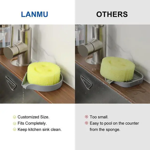 Alt view image 2 of 7 - LANMU Silicone Smiley Face Sponge Holder for Kitchen Sink, Sink Caddy Organizer with Drainage for Quick Drying, Dishwasher Safe, Fit Palm Bush, Soap Dispenser Storage