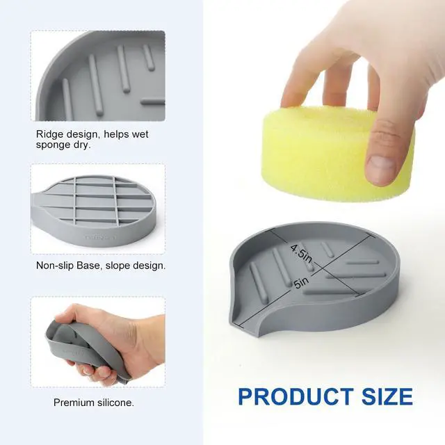 Alt view image 3 of 7 - LANMU Silicone Smiley Face Sponge Holder for Kitchen Sink, Sink Caddy Organizer with Drainage for Quick Drying, Dishwasher Safe, Fit Palm Bush, Soap Dispenser Storage
