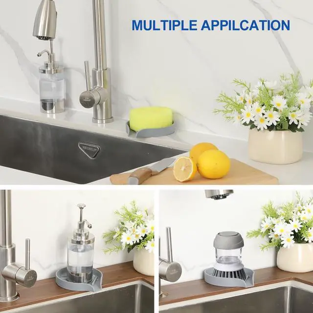 Alt view image 6 of 7 - LANMU Silicone Smiley Face Sponge Holder for Kitchen Sink, Sink Caddy Organizer with Drainage for Quick Drying, Dishwasher Safe, Fit Palm Bush, Soap Dispenser Storage