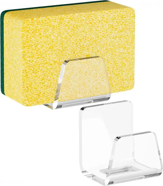 Main image of NiHome Acrylic Sponge Holder for Kitchen Sink, No-Drill Caddy, Clear | Self-Draining Design Dries Fast, Adhesive Mount For Scrubbers, Cloths