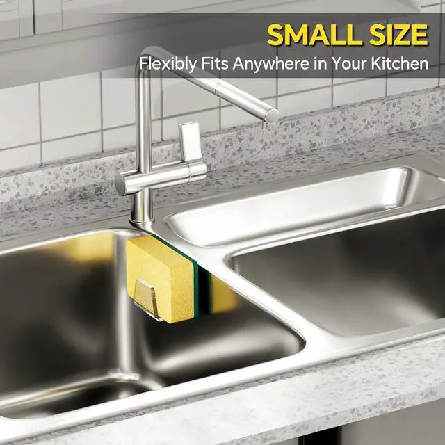 Alt view image 4 of 7 - NiHome Acrylic Sponge Holder for Kitchen Sink, No-Drill Caddy, Clear | Self-Draining Design Dries Fast, Adhesive Mount For Scrubbers, Cloths