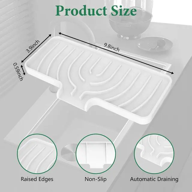 Alt view image 2 of 7 - GUUKIN Sponge Holder for Kitchen Sink, 10x4 inch Silicone Dish Drying Mat, Compatible with Scrub Daddy, Kitchen Sink Accessories, Suitable for Kitchens & Bathrooms (White)