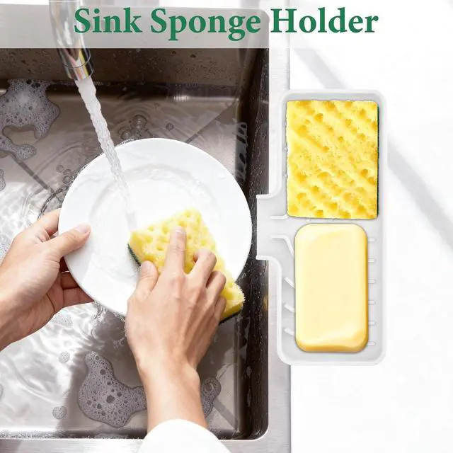 Alt view image 3 of 7 - GUUKIN Sponge Holder for Kitchen Sink, 10x4 inch Silicone Dish Drying Mat, Compatible with Scrub Daddy, Kitchen Sink Accessories, Suitable for Kitchens & Bathrooms (White)