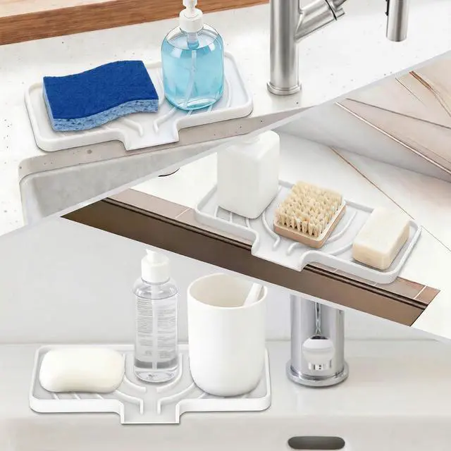 Alt view image 6 of 7 - GUUKIN Sponge Holder for Kitchen Sink, 10x4 inch Silicone Dish Drying Mat, Compatible with Scrub Daddy, Kitchen Sink Accessories, Suitable for Kitchens & Bathrooms (White)