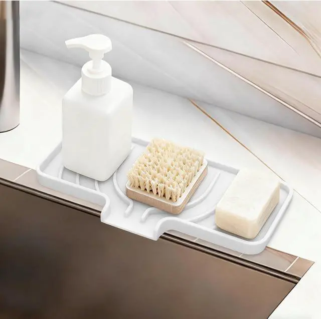 Alt view image 7 of 7 - GUUKIN Sponge Holder for Kitchen Sink, 10x4 inch Silicone Dish Drying Mat, Compatible with Scrub Daddy, Kitchen Sink Accessories, Suitable for Kitchens & Bathrooms (White)