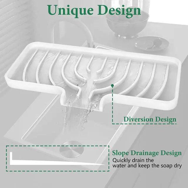 Alt view image 5 of 7 - GUUKIN Sponge Holder for Kitchen Sink, 10x4 inch Silicone Dish Drying Mat, Compatible with Scrub Daddy, Kitchen Sink Accessories, Suitable for Kitchens & Bathrooms (White)