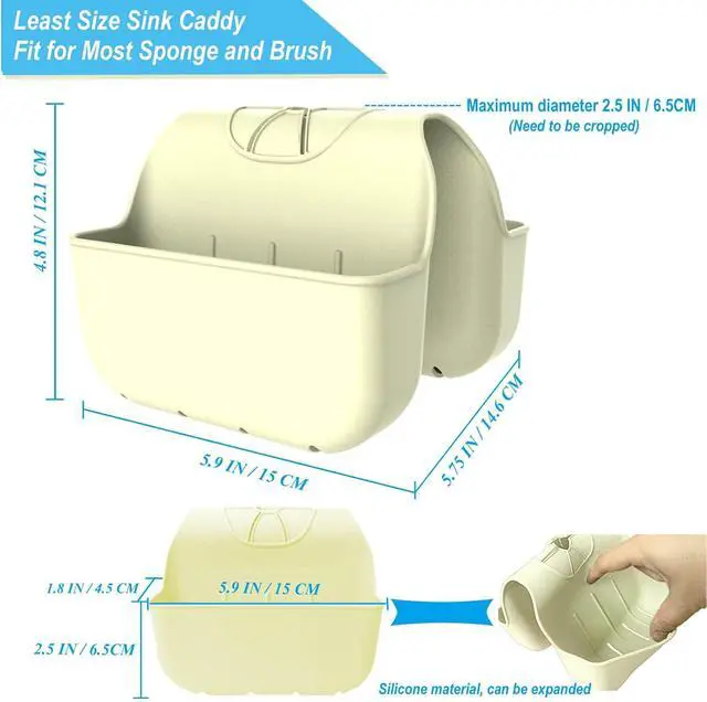 Alt view image 3 of 7 - Sponge Holder for Kitchen Sink, Silicone Sink Saddle Caddy Organizer Rack, Sponges Holder Over Faucet, Hanging Kitchen Organizer Accessories Rack Basket Beige