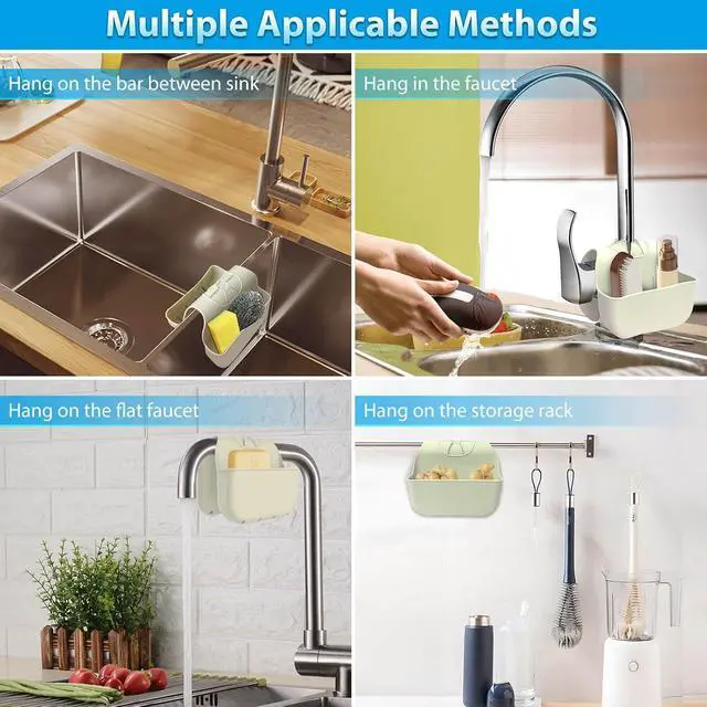 Alt view image 4 of 7 - Sponge Holder for Kitchen Sink, Silicone Sink Saddle Caddy Organizer Rack, Sponges Holder Over Faucet, Hanging Kitchen Organizer Accessories Rack Basket Beige