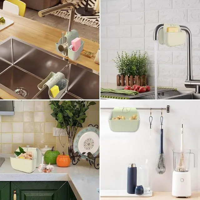 Alt view image 6 of 7 - Sponge Holder for Kitchen Sink, Silicone Sink Saddle Caddy Organizer Rack, Sponges Holder Over Faucet, Hanging Kitchen Organizer Accessories Rack Basket Beige