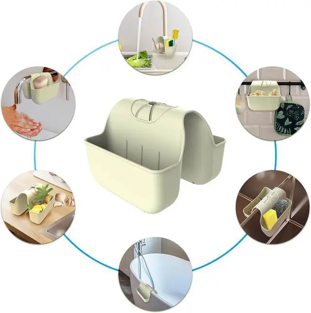 Alt view image 5 of 7 - Sponge Holder for Kitchen Sink, Silicone Sink Saddle Caddy Organizer Rack, Sponges Holder Over Faucet, Hanging Kitchen Organizer Accessories Rack Basket Beige