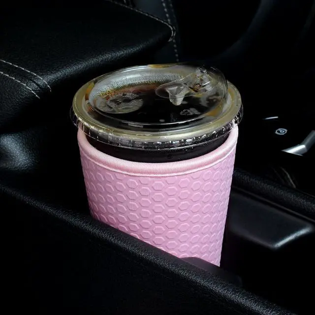 Alt view image 5 of 6 - 3 Pack Reusable Iced Coffee Sleeves - Solid Color Insulator Sleeve for Cold Beverages, Non-slip Neoprene Coffee Cup Holder (Pink)