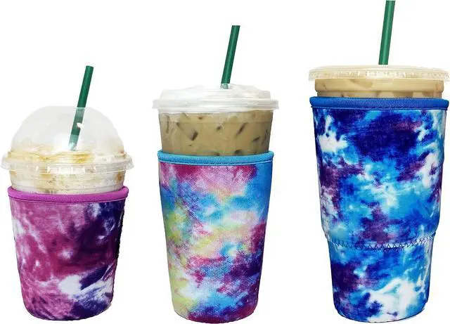 Main image of Baxendale Iced Coffee Sleeves for Cold Drink Cups - 3 Pack Reusable Neoprene Iced Coffee Cup Sleeve for Cold Drinks, Compatible with Starbucks Dunkin and more (3 PK S/M/L, Splatter Mix #1)