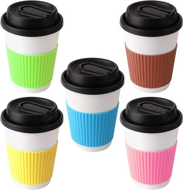 Alt view image 2 of 6 - 5pcs Assorted Colors Heat-resistant Silicone Nonslip Coffee Cup Sleeve,Resistant Reusable Glass Bottle Mug Cup Sleeve Protector Cover