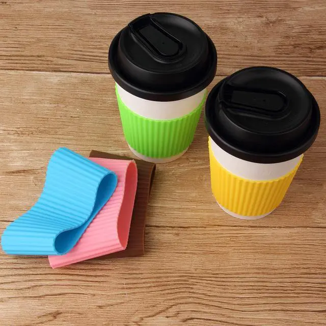 Alt view image 5 of 6 - 5pcs Assorted Colors Heat-resistant Silicone Nonslip Coffee Cup Sleeve,Resistant Reusable Glass Bottle Mug Cup Sleeve Protector Cover