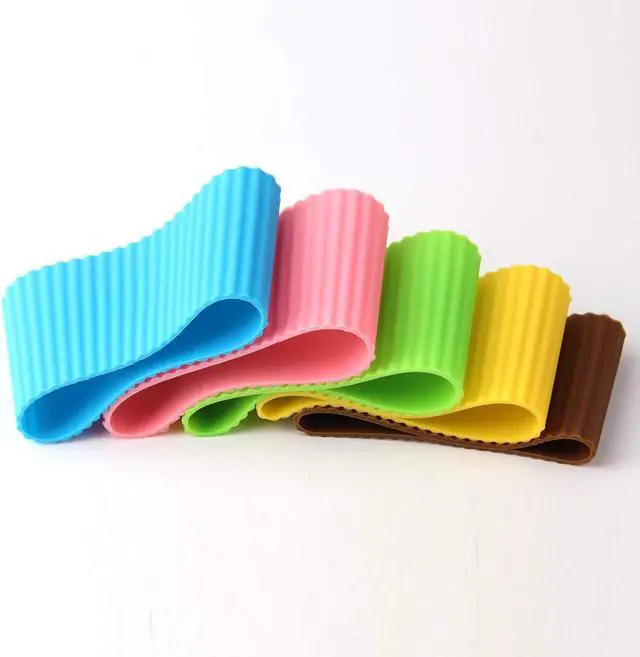 Alt view image 6 of 6 - 5pcs Assorted Colors Heat-resistant Silicone Nonslip Coffee Cup Sleeve,Resistant Reusable Glass Bottle Mug Cup Sleeve Protector Cover